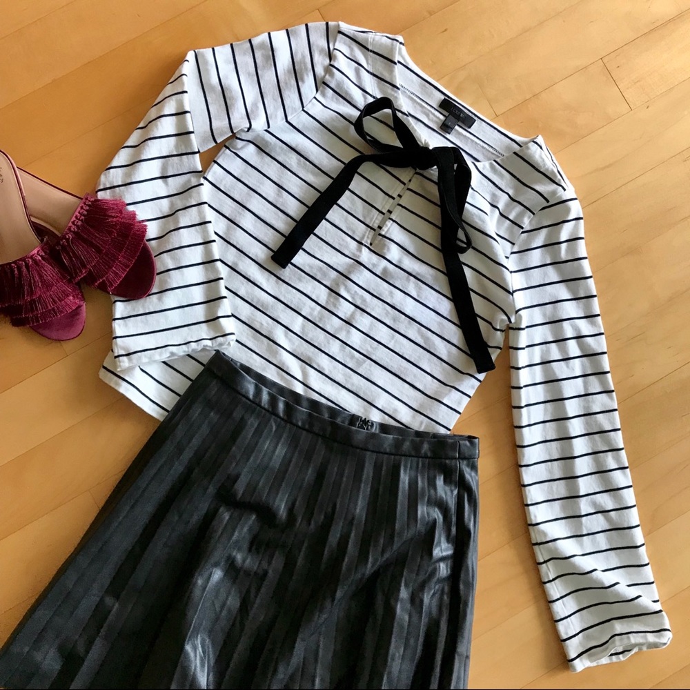 J. Crew Striped Velvet Tie Bell Sleeve Tee